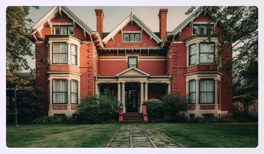 Victorian home with bay windows and porch