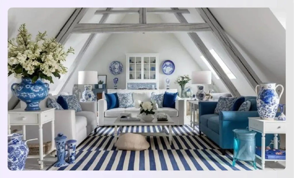 A classic living room with blue and white decorย A classic living room with blue and white decorย