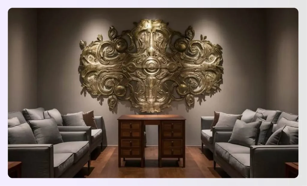 A formal room with gray sofas and brown wallsย A formal room with gray sofas and brown wallsย