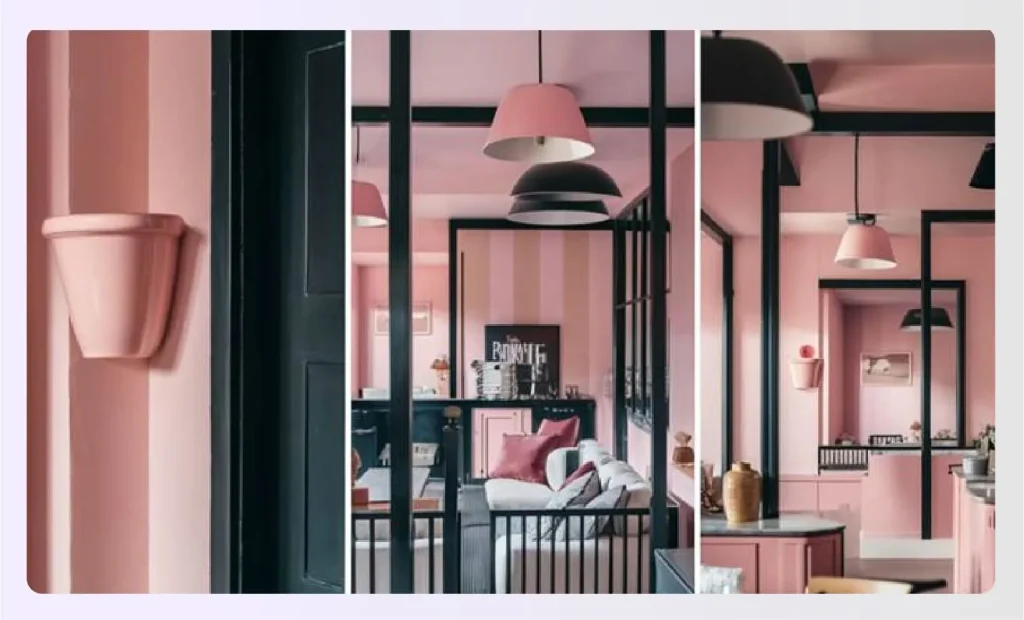 A modern room with blush pink and black accentsย A modern room with blush pink and black accentsย