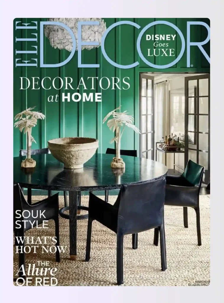 Elle Decor magazine cover featuring green dining room Elle Decor magazine cover featuring green dining room