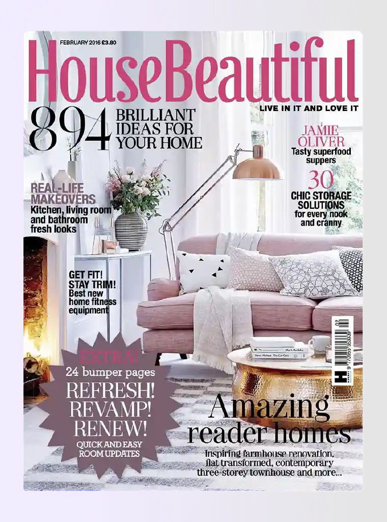 House Beautiful magazine cover with pink living room House Beautiful magazine cover with pink living room