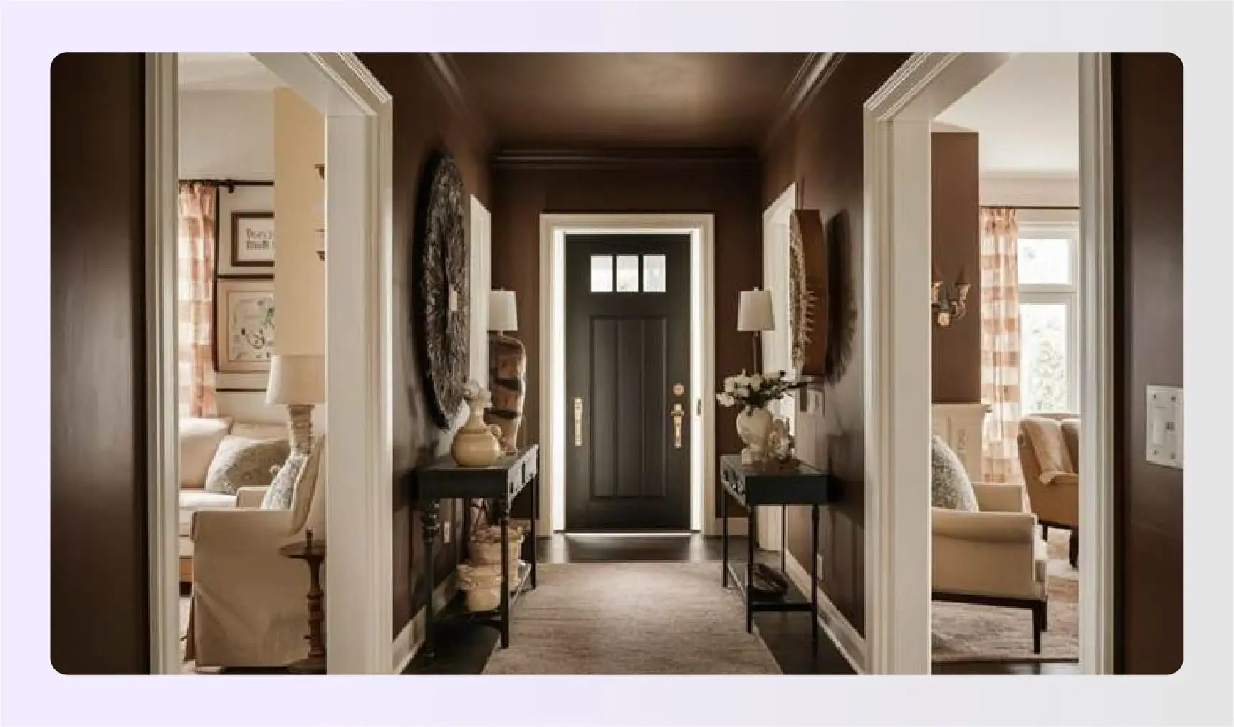 Dark brown hallway walls with white trim Dark brown hallway walls with white trim