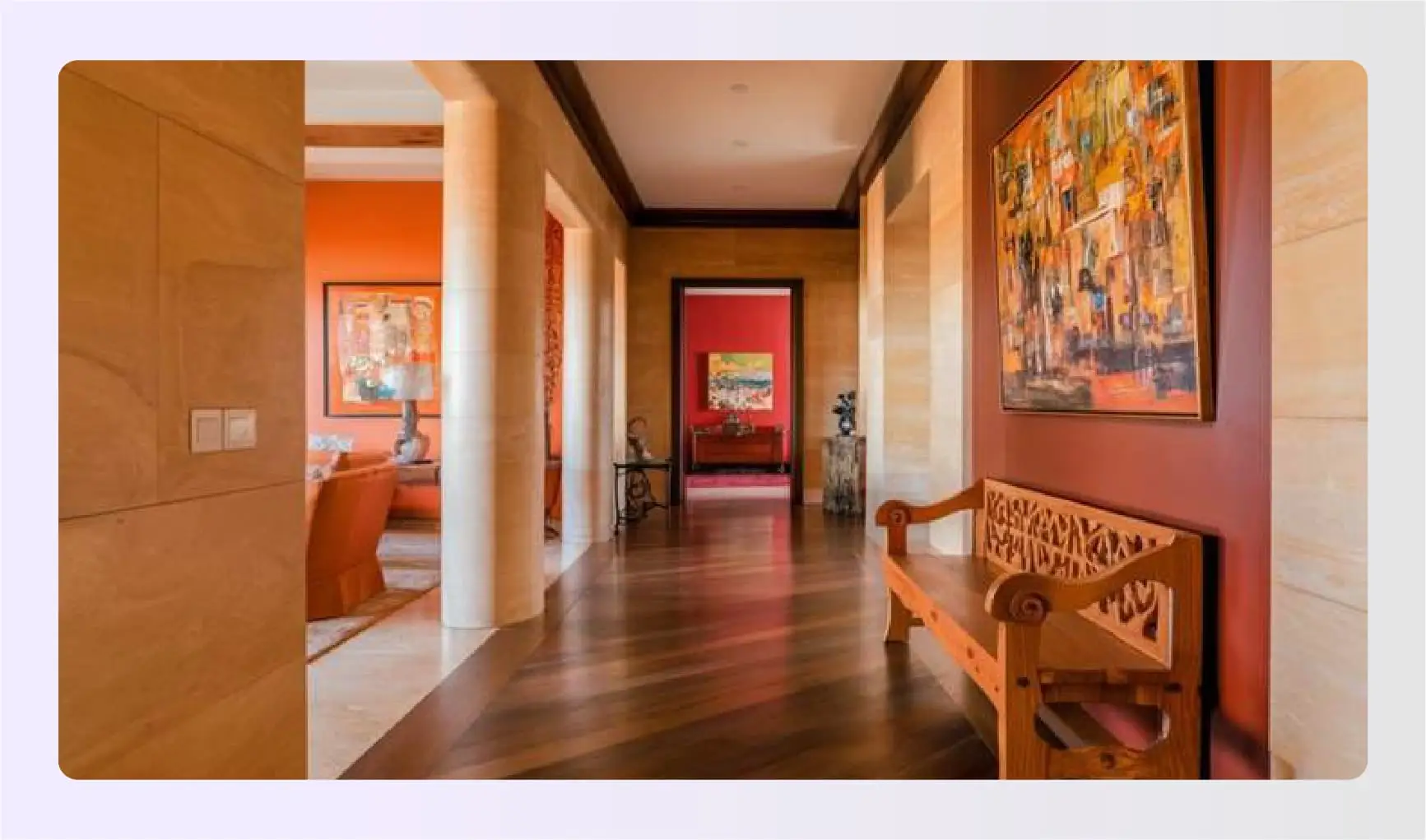 Beige hallway walls with wooden flooring Beige hallway walls with wooden flooring