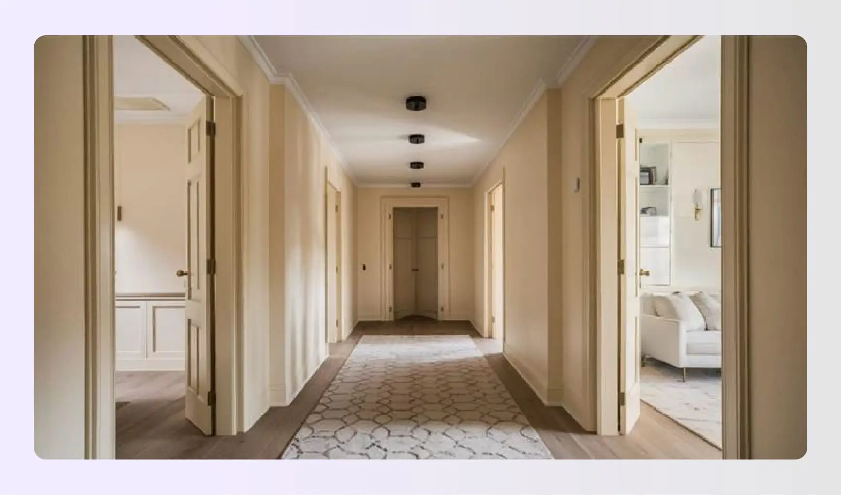 Cream white hallway leading to bedrooms Cream white hallway leading to bedrooms