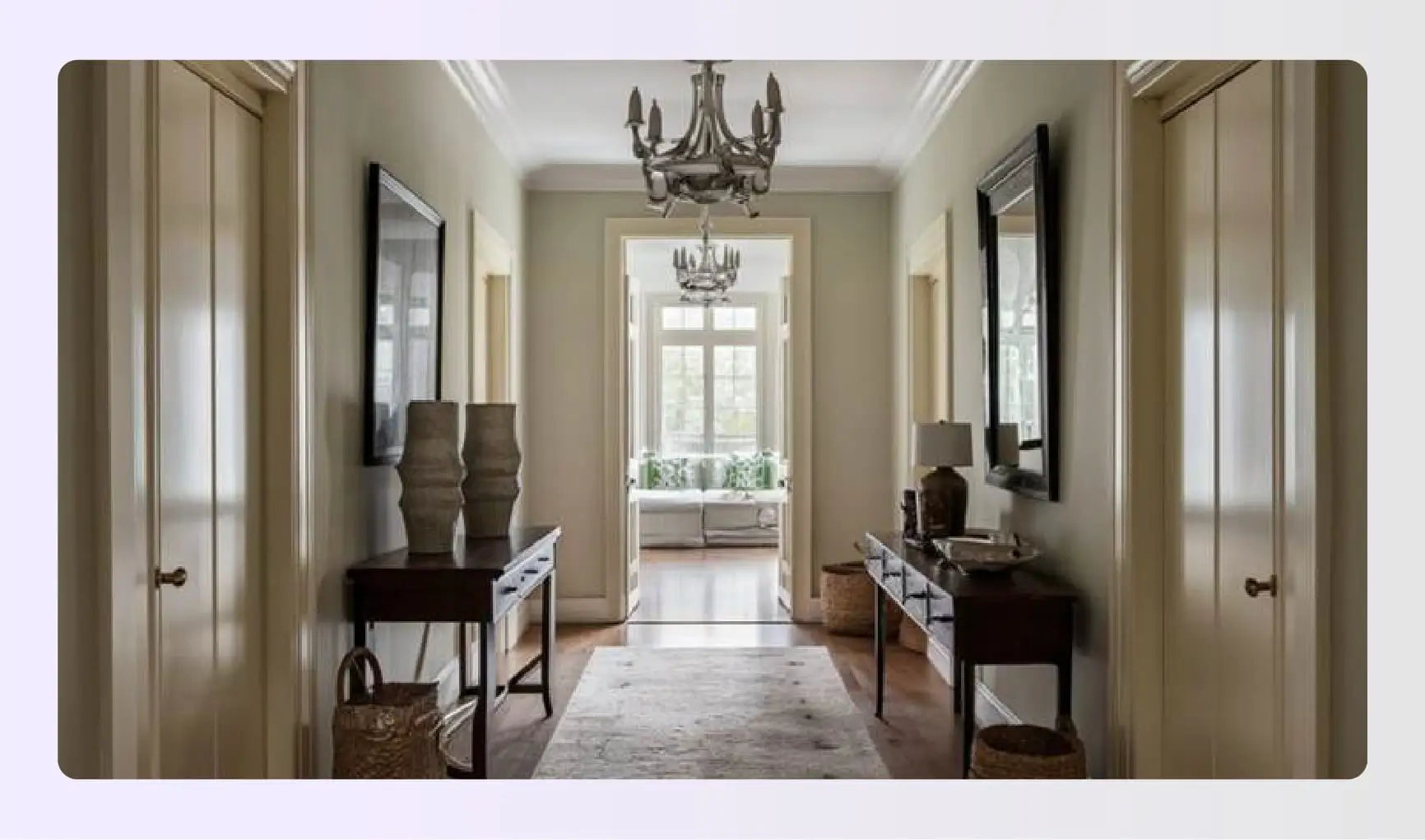 Eggshell white hallway with console table Eggshell white hallway with console table