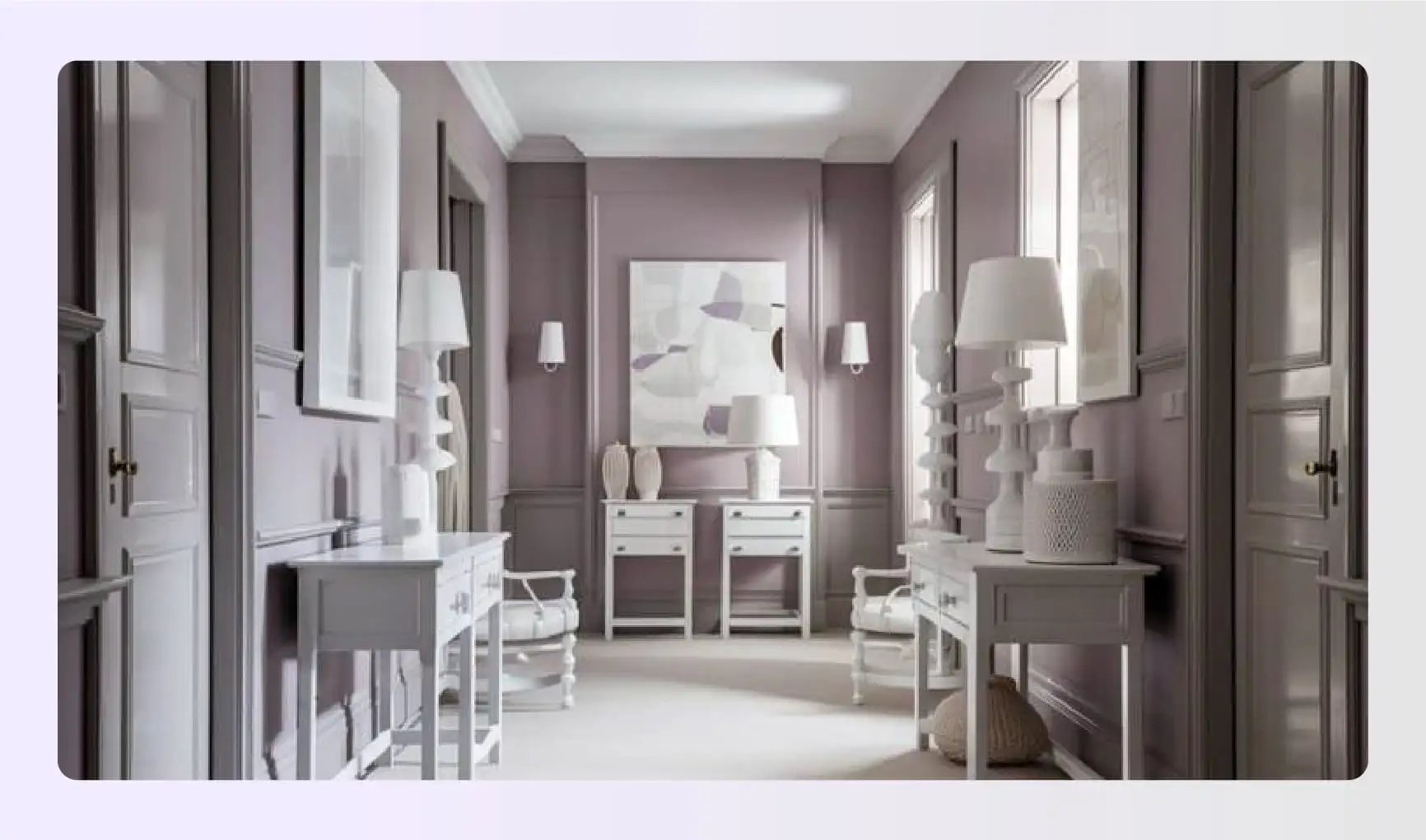 Light mauve hallway with white furniture Light mauve hallway with white furniture