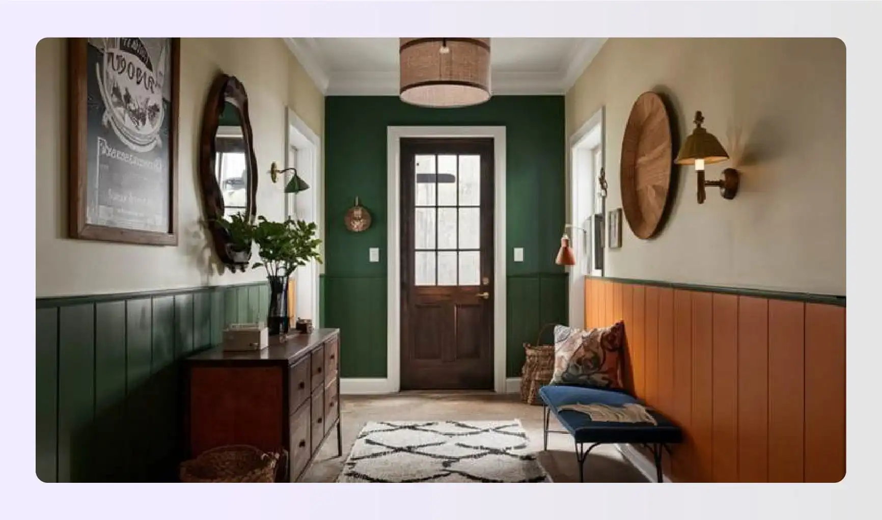 Green and orange two tone hallway walls Green and orange two tone hallway walls