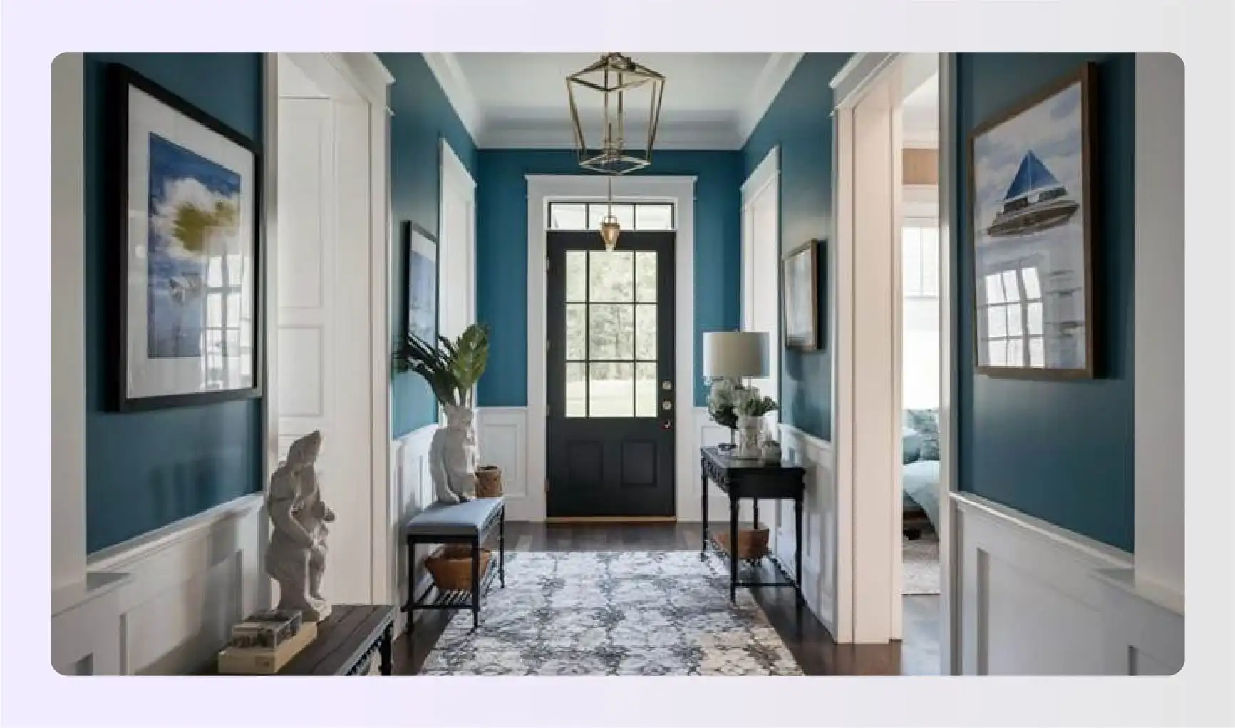 Multiple shades of blue in hallway design Multiple shades of blue in hallway design