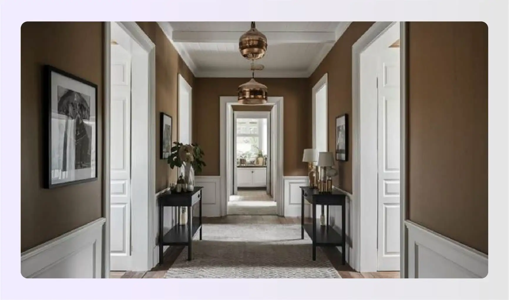 Champagne colored walls with white trim hallway Champagne colored walls with white trim hallway