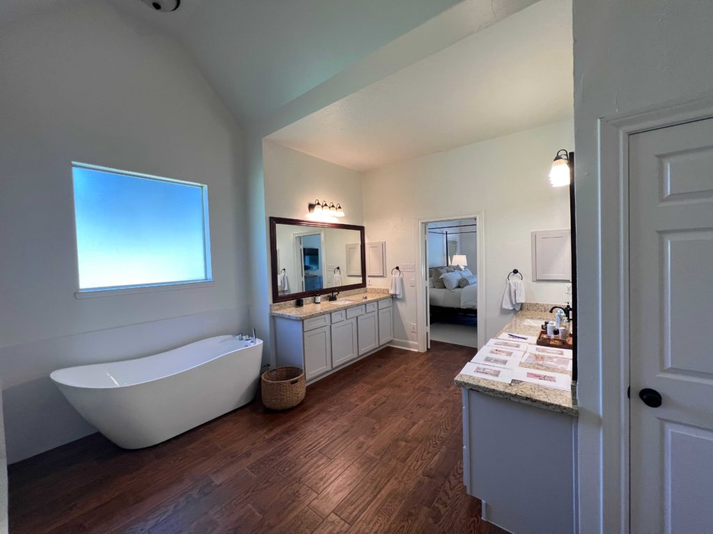 Before renovation: builder-grade bathroom in need of luxury upgrade