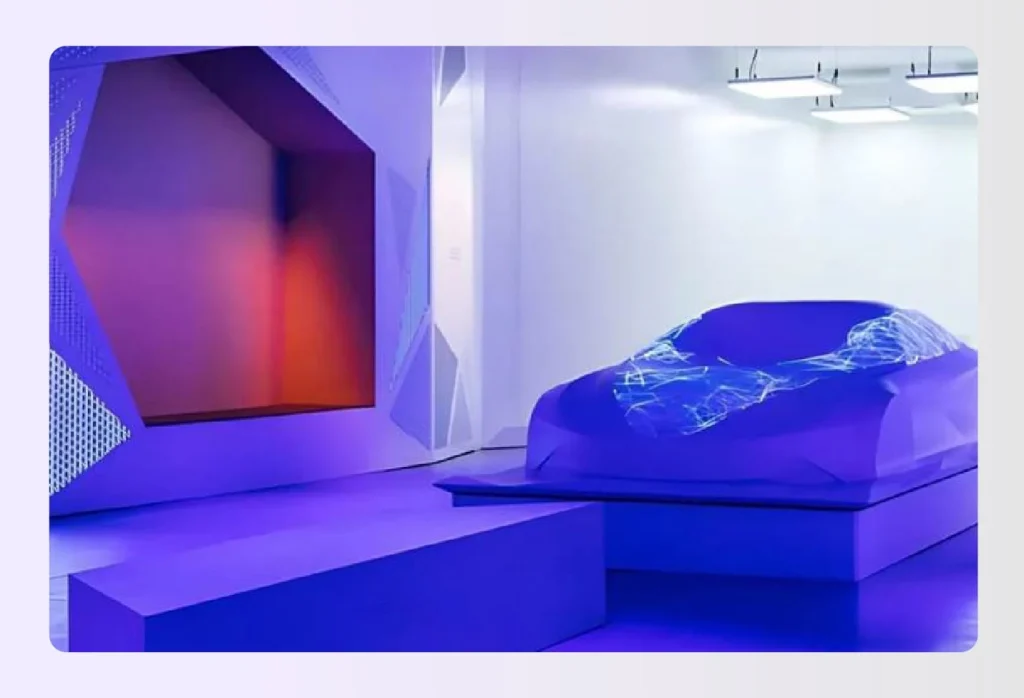 Blue projection mapping light on a concept car model Blue projection mapping light on a concept car model