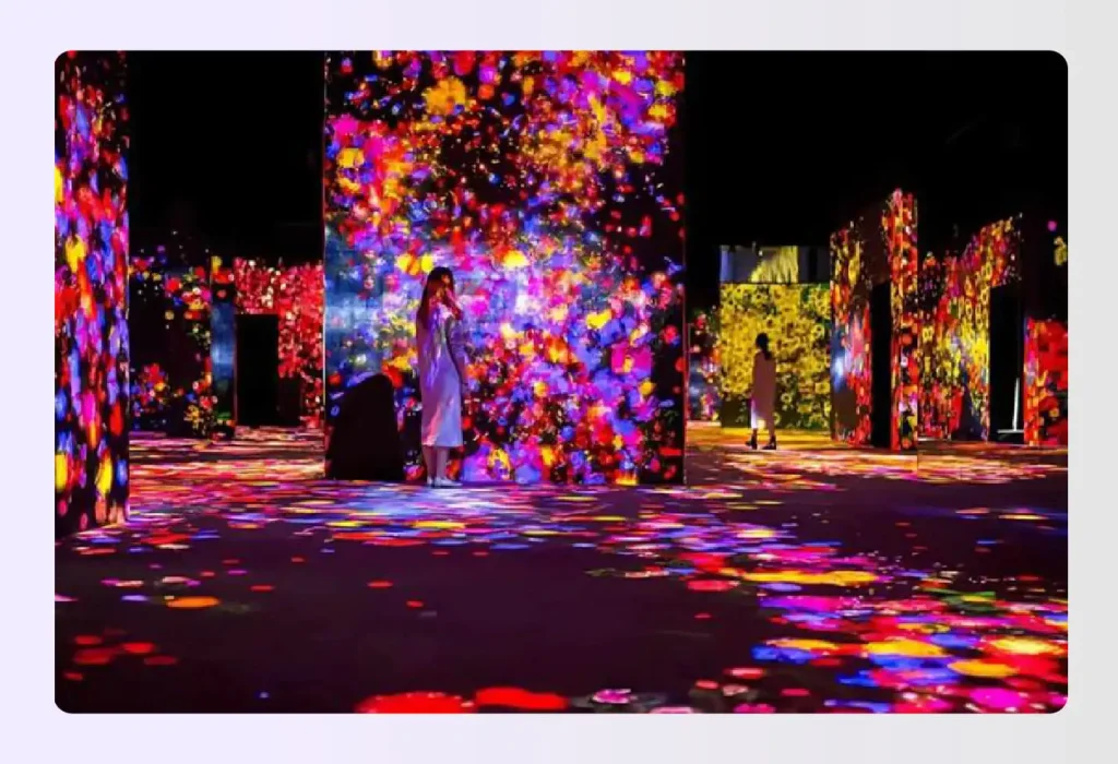 Colorful interactive floral projections on walls and floor Colorful interactive floral projections on walls and floor