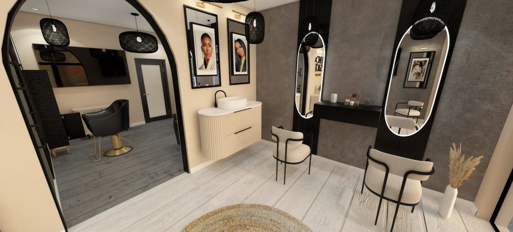 Foyr Neo-generated salon design showcasing a sleek interior