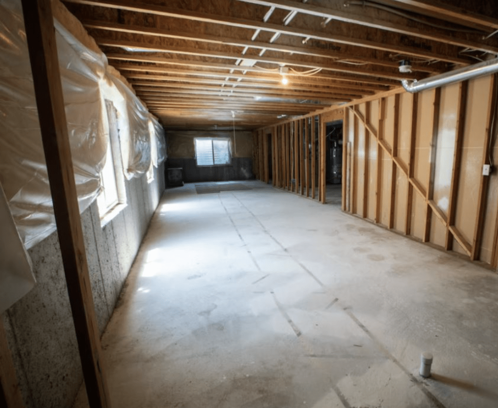 Unrenovated basement space showing the starting point for design transformation