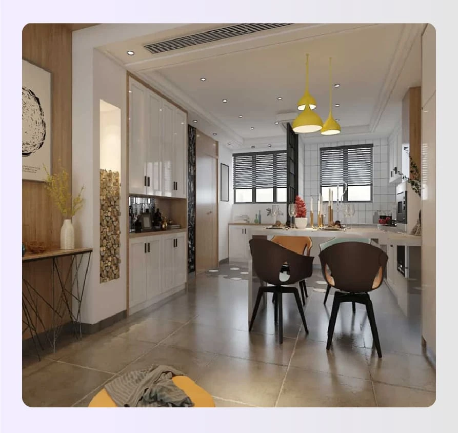 A photorealistic render of a modern kitchenย A photorealistic render of a modern kitchenย