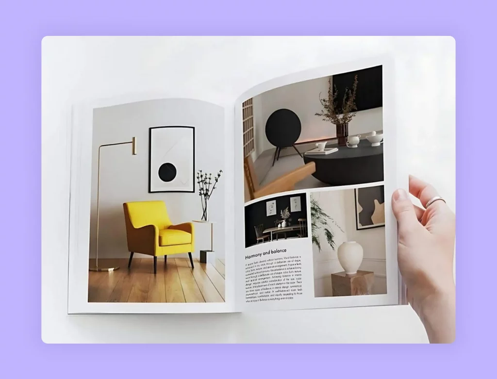 An open print portfolio book can help you understand how to build an interior design portfolio 