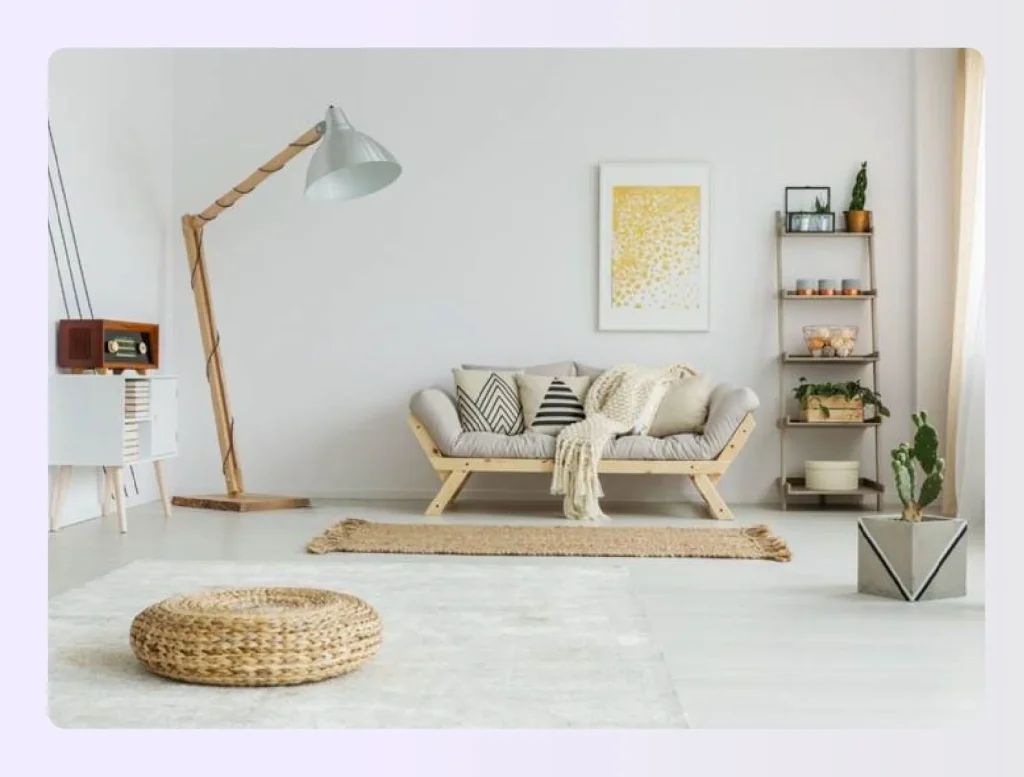 Cozy living room with layered rugs and pillows Cozy living room with layered rugs and pillows