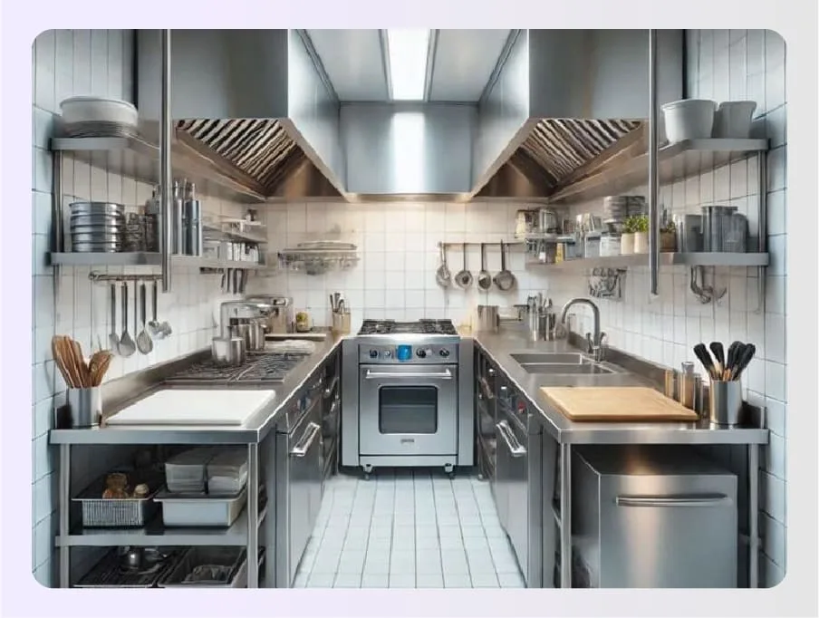 Narrow galley kitchen with equipment along parallel walls Narrow galley kitchen with equipment along parallel walls