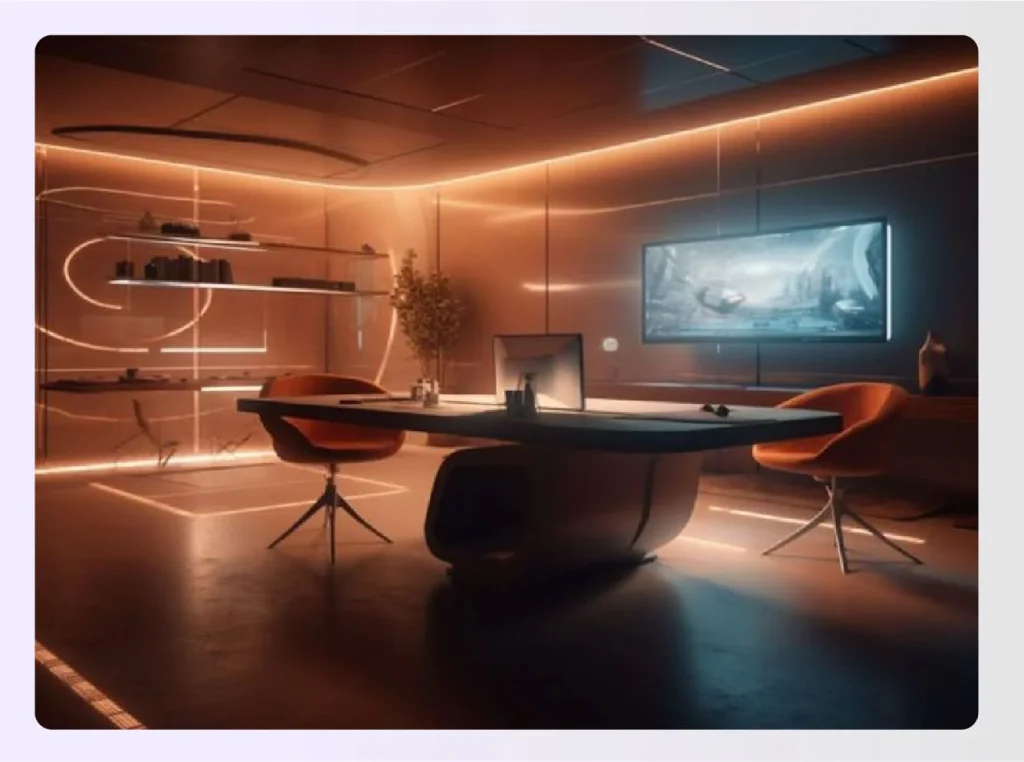 AI generated futuristic home office design workspaceย AI generated futuristic home office design workspaceย