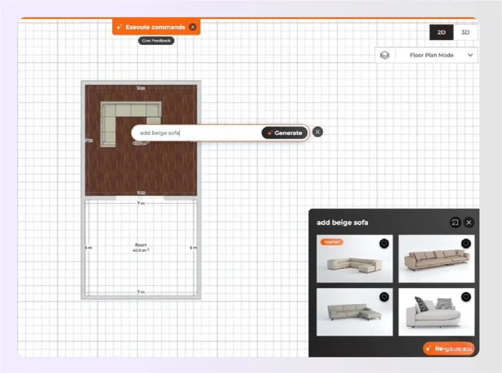 Foyr Neo interface using AI text to generate furnitureย Foyr Neo interface using AI text to generate furnitureย