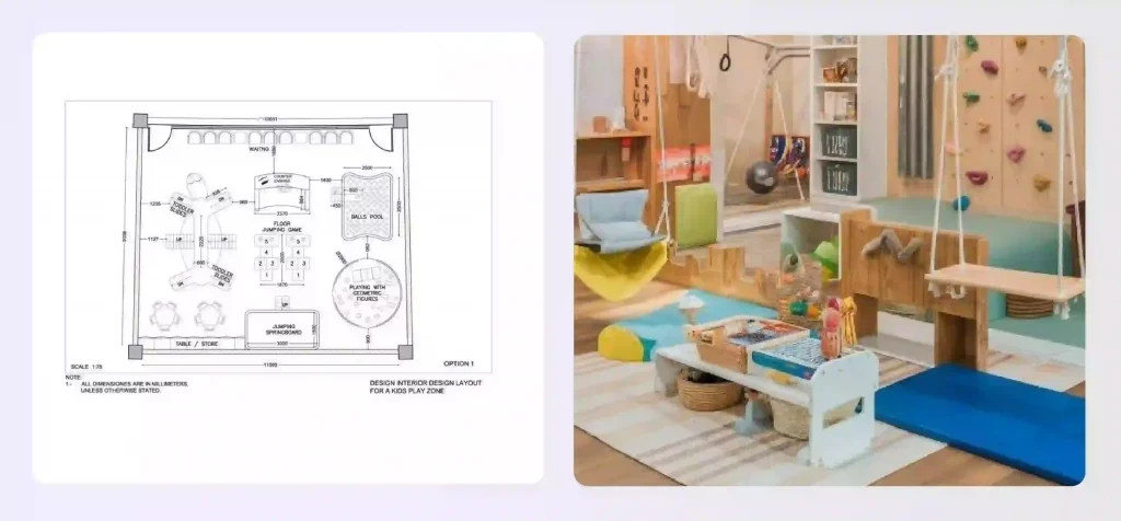 A basement floorplan with a playroom