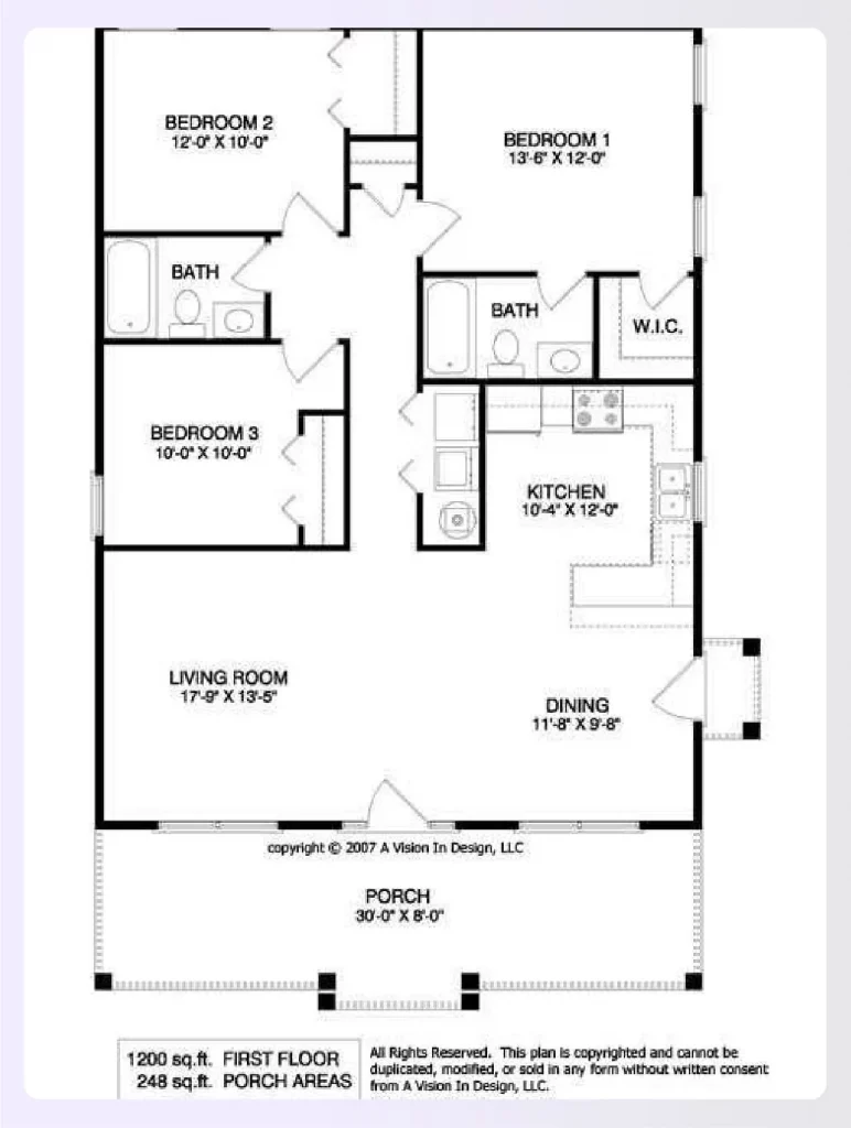 A classic ranch-style 3-bedroom house plan