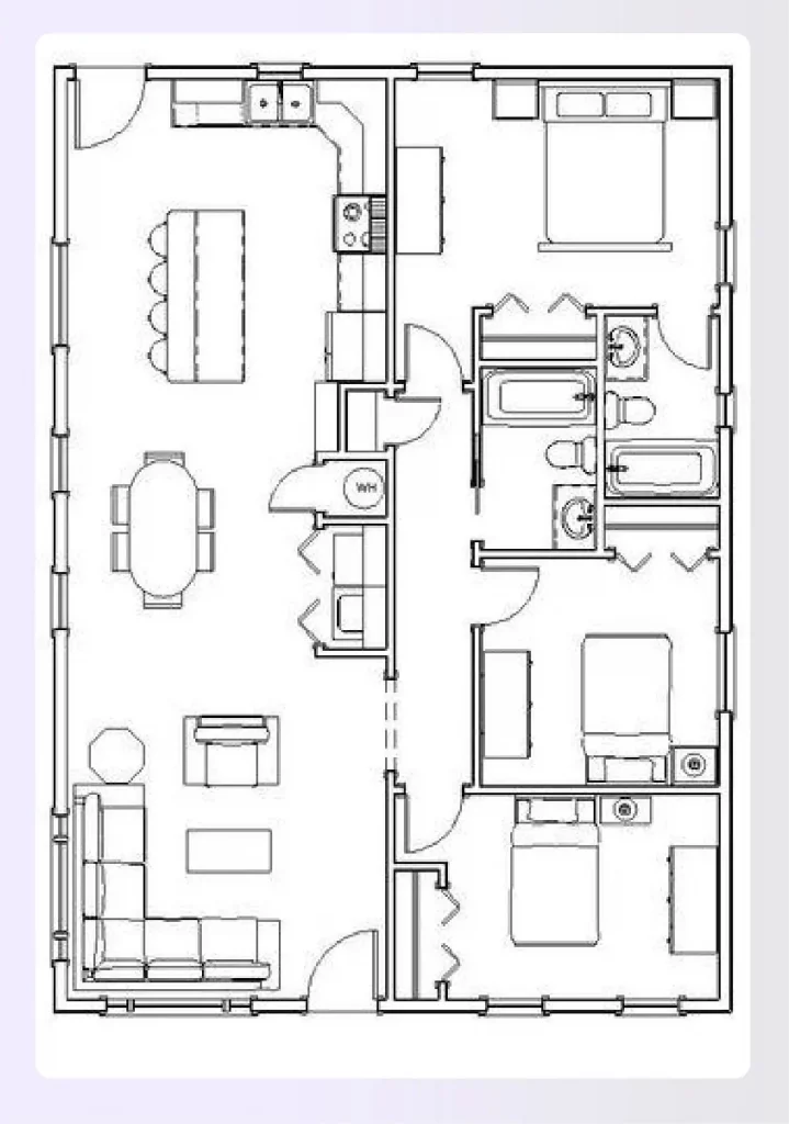 A compact small 3-bedroom house plan layout