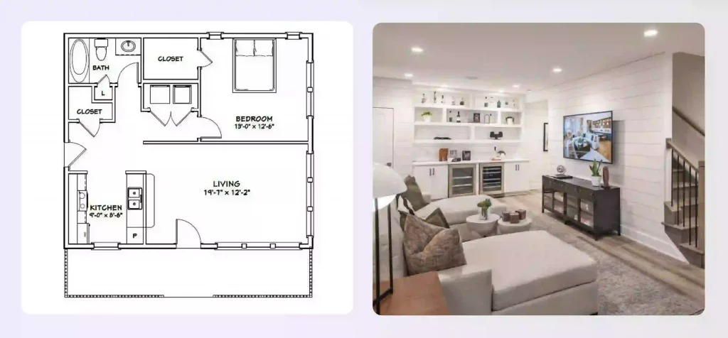 A cozy and efficient basement floor plan