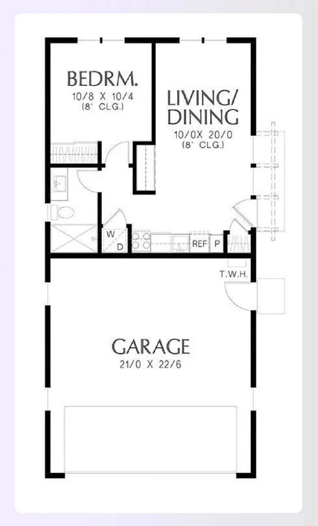A ground-floor layout showing a 2-car garage with apartment