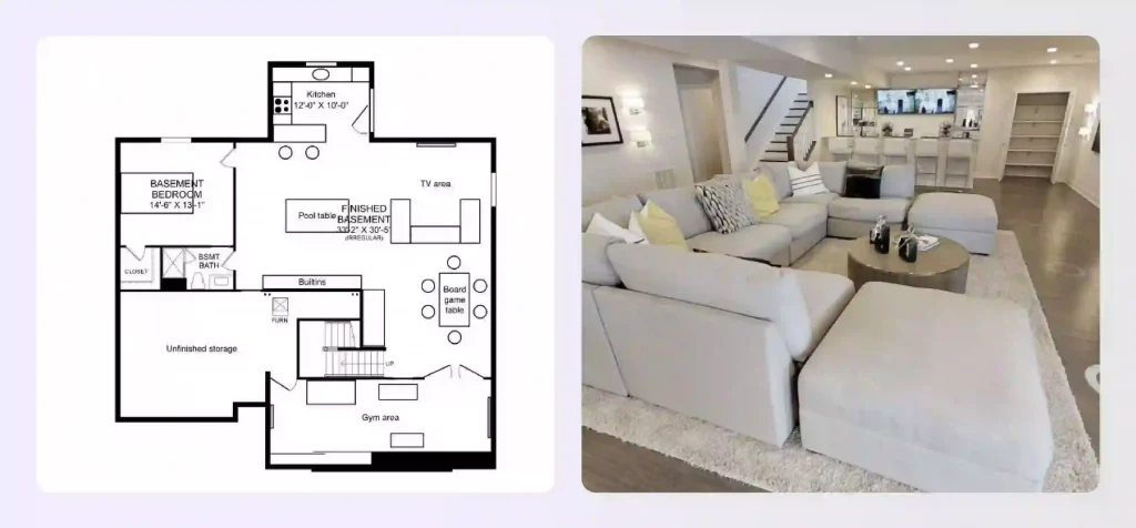 A multi purpose basement floor layout