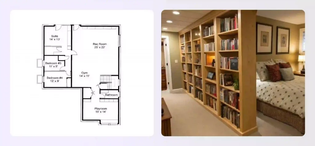 A private and comfortable guest suite basement floor plan design for visitors