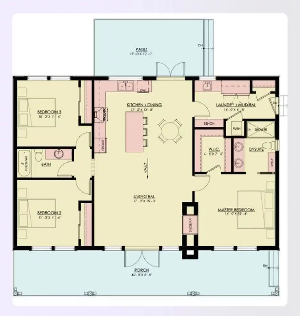 A split-bedroom 3-bedroom home plan floor plan