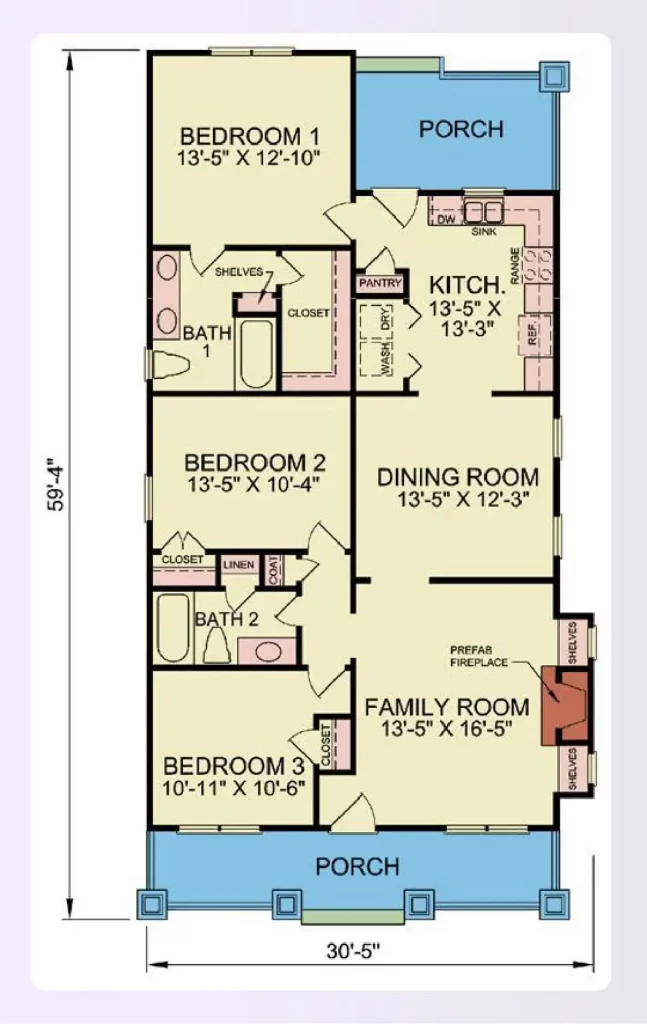 A split-bedroom layout 3-bedroom house plan floorplan
