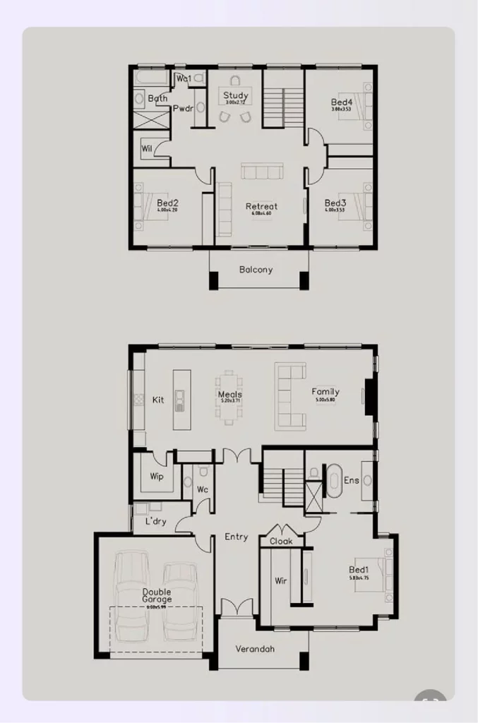 A two-story 3-bedroom home design with bonus room