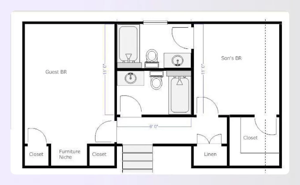 An all-in-one Jack and Jill bathroom plan