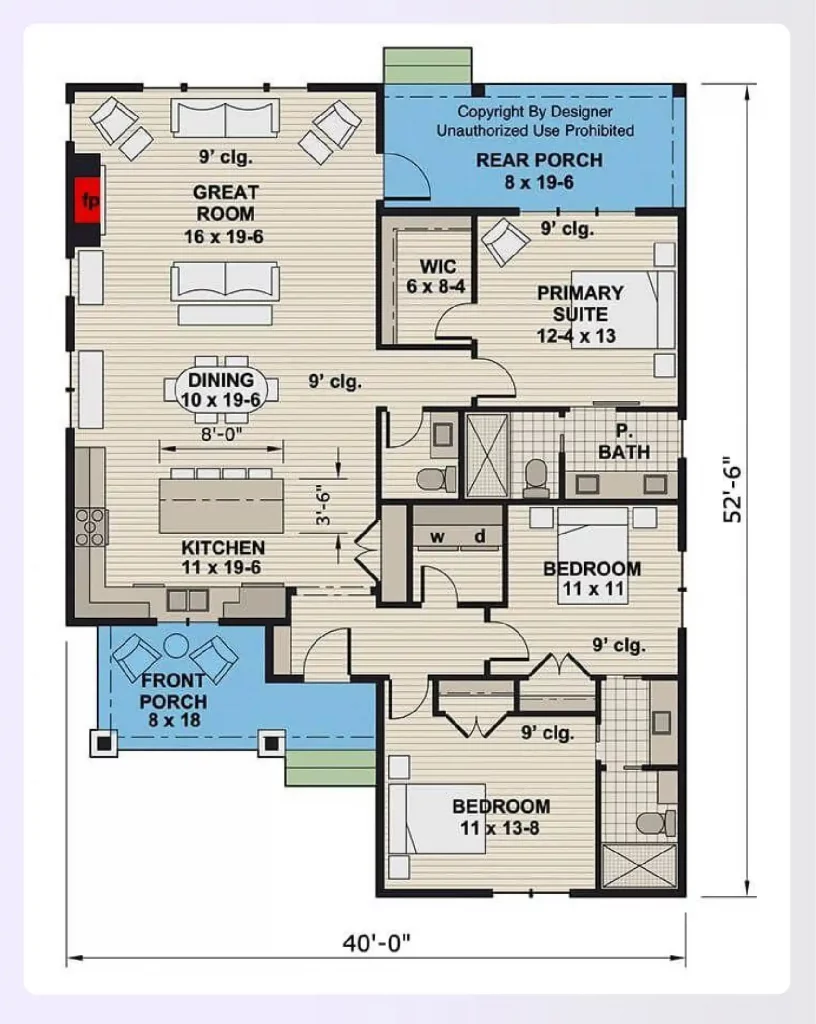 An open-concept 3-bedroom home design