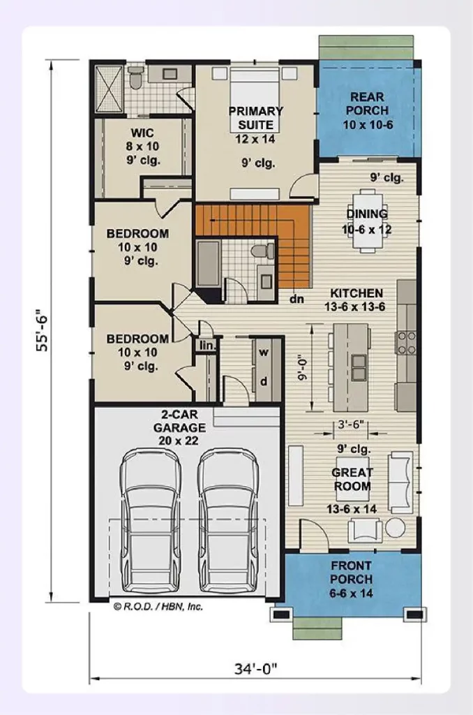 An open-concept 3-bedroom house plan single story layout