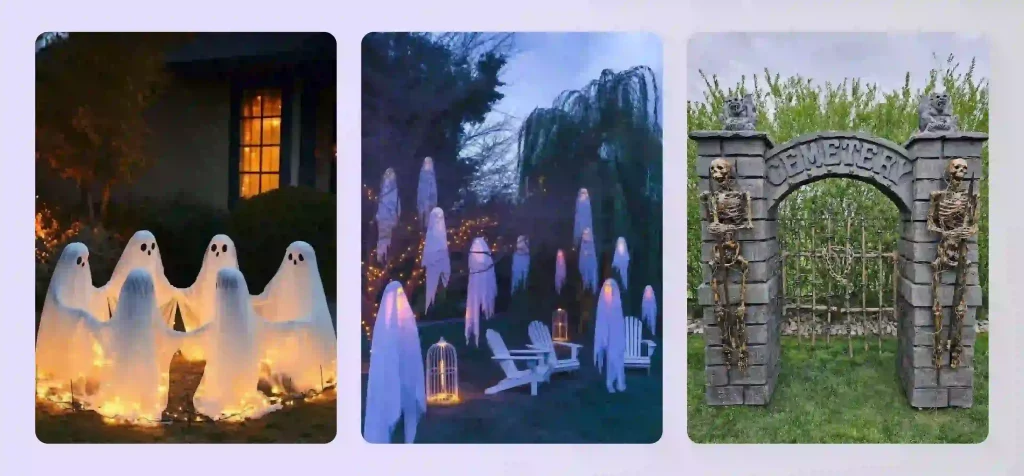 Collage of spooky Halloween porch decor ideas