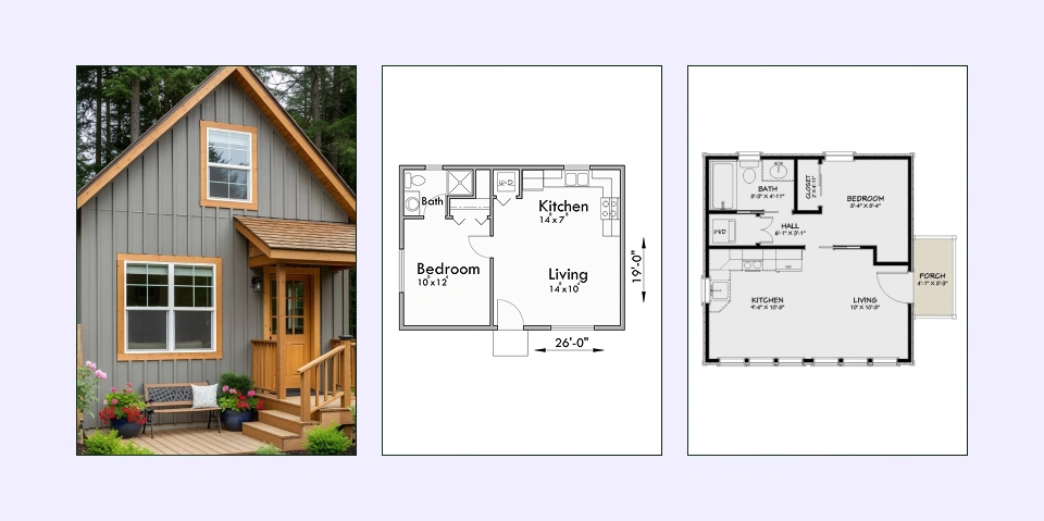 Compact 1-bedroom house layout designed for space efficiency