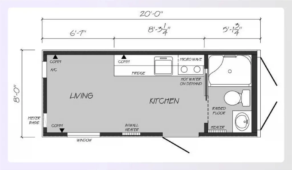 Compact 20ft minimalist container home layout
