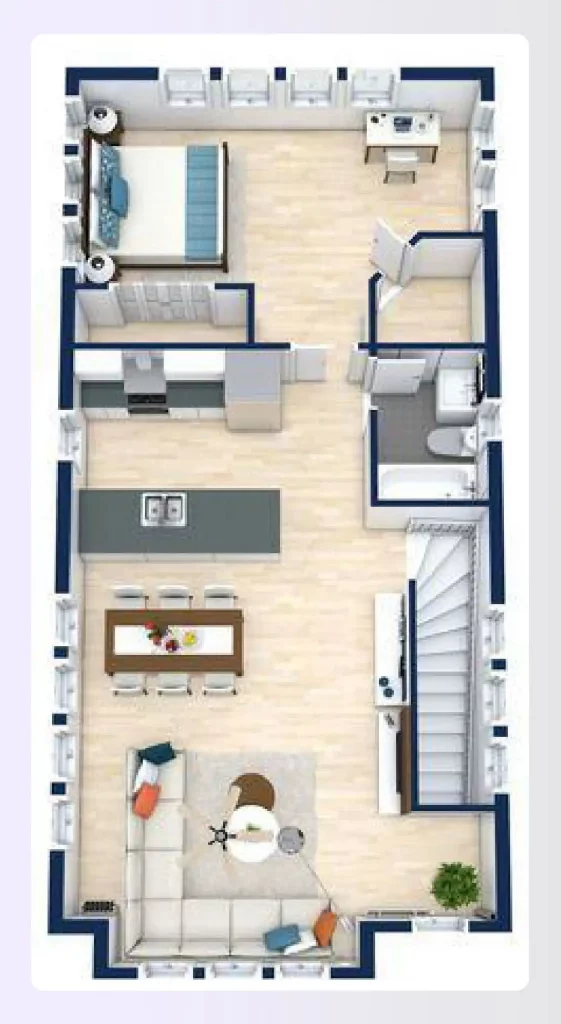 Floor plan of a studio loft apartment