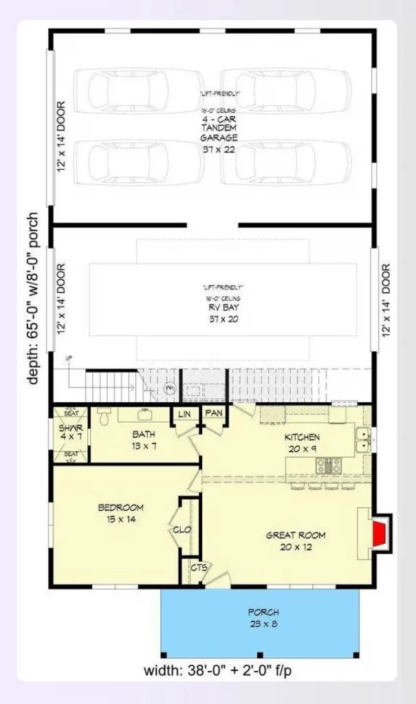 Garage apartment rooftop deck floor plan layout