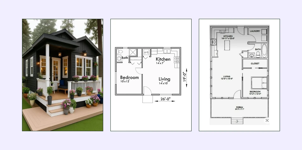 Try Foyr to design your 1 Bedroom House Plan H3 Artistic One-Bedroom Plan This layout appeals to creative homeowners who want something unique. Artistic plans often include angled walls, unconventional room shapes, or thoughtful blends of private and open spaces. With Foyr, you can visualise bold small house design ideas, experiment with textures and finishes, and refine the space until it balances function with personal artistic expression.