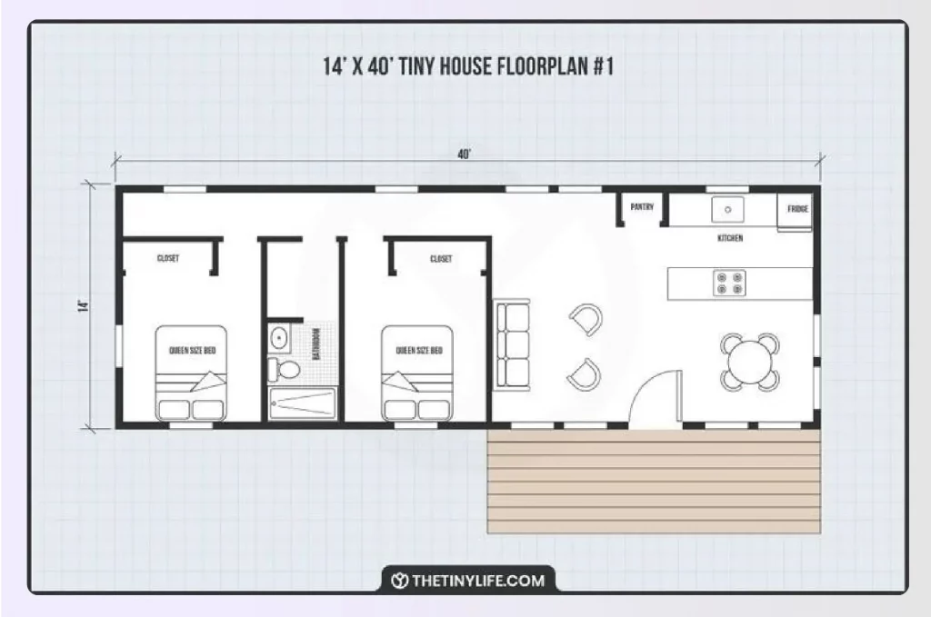Two-bedroom container house plan layout 40ft