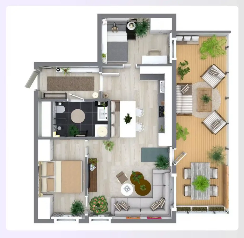 A 2-bedroom apartment floor plan with a balcony