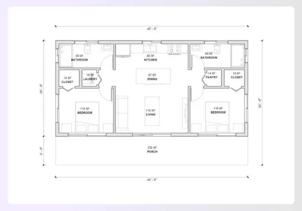 A compact 800 sq. ft. apartment floor plan