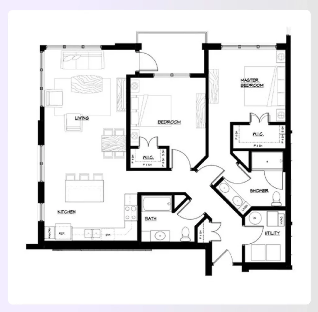 A corner unit 2-bedroom apartment floor plan