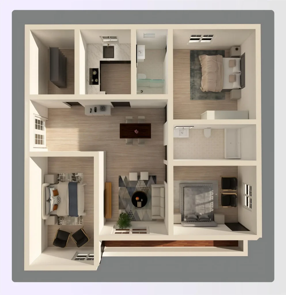 3-bedroom apartment floor plan with Foyrย 3-bedroom apartment floor plan with Foyrย