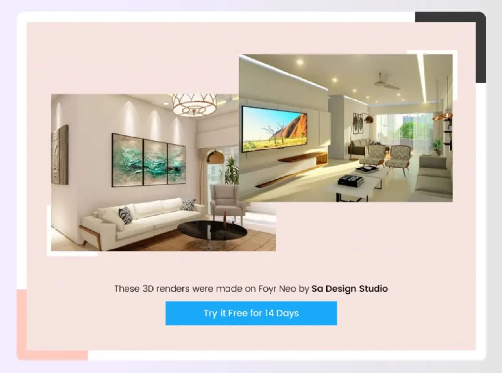 3D renders of living rooms created with Foyr Neo 3D renders of living rooms created with Foyr Neo